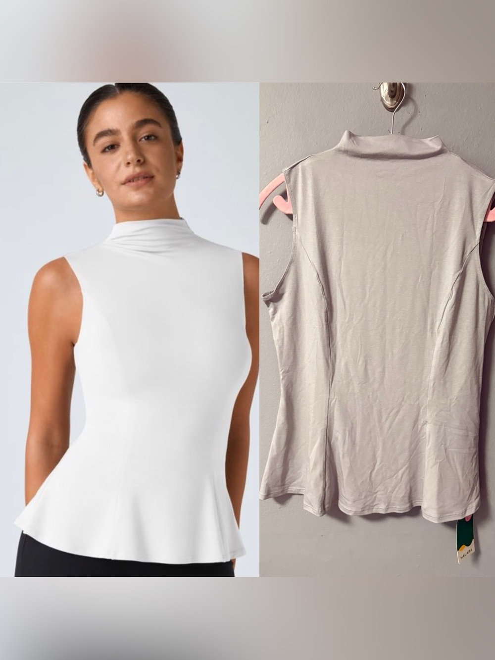 NWT Halara Funnel Neck Peplum Work Tank Top in gray. Size Large
